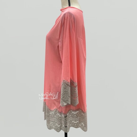 Vintage Gilead Coral & Gray Lace Trim 2-Piece Ensemble Ankle Lounge Set USA Made - Picture 3 of 10